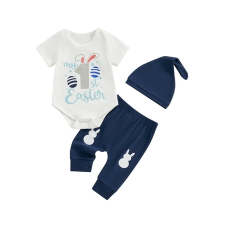 Qtinghua Infant Baby Boy Easter Outfit Short Sleeve Letter Print Romper + Elastic Waist Rabbit Print Pants + Hat Set White 12-18 Months
Qtinghua Infant Baby Boy Easter Outfit Short Sleeve Letter Print Romper + Elastic Waist Rabbit Print Pants + Hat Set White 12-18 Months