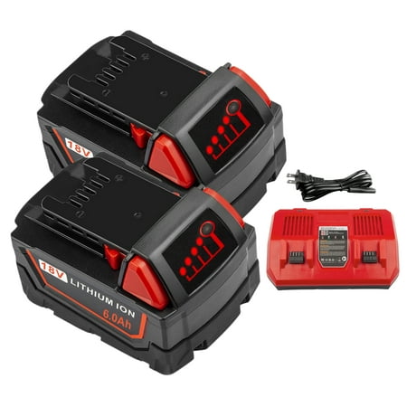 

2Pack 6000mAh 18V Battery and Charger Replacement for Milwaukee M18 18 Volt Lithium Ion Compatible with Milwaukee Baterias Charger Combo 48-11-1840 48-11-1811 48-11-1820 48-11-1822 48-11-1828