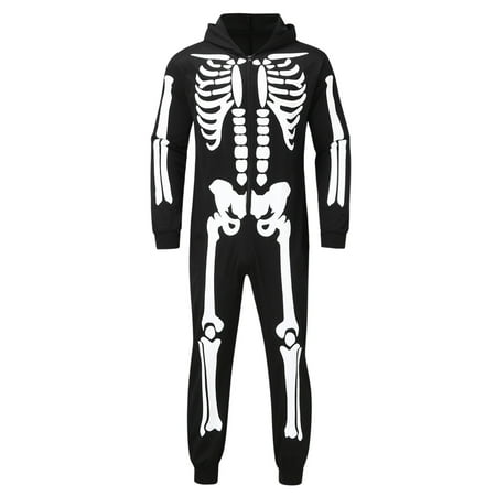 Family Matching Halloween Pajamas Funny Skeleton Printed Hooded Zippered PJs Holiday Loungewear for Men/Women/Kids