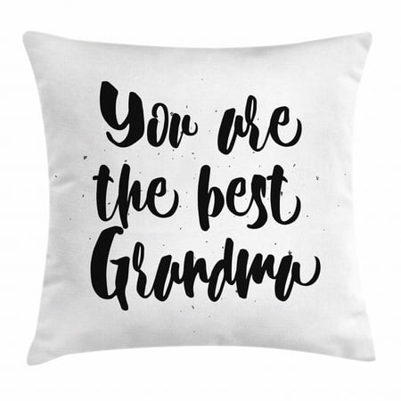 Grandma Throw Pillow Cushion Cover, Monochrome Quote About Best Grandmother on a Grunge Inspired Dotted Background, Decorative Square Accent Pillow Case, 20 X 20 Inches, Black White, by Ambesonne