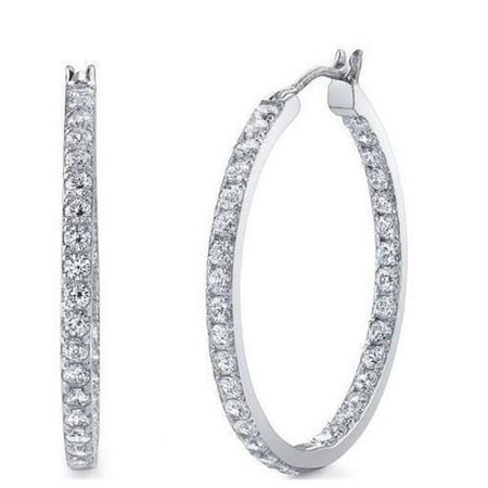Harry Chad Enterprises 53487 14K White Gold Round Cut Sparkling 4.10 Carats Diamonds Hoop Earrings
