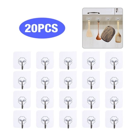 20pcs Self-Adhesive Sticky Hooks Heavy Duty Wall Seamless Hooks Hangers