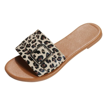 Cathalem Ladies Fashion Leopard Print Open Toe Metal Buckle Flat Bottom Comfortable Casual Sandals Beige 37
Cathalem Ladies Fashion Leopard Print Open Toe Metal Buckle Flat Bottom Comfortable Casual Sandals Beige 37
