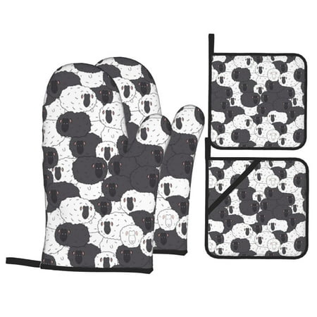 Oven Mitts and Pot Holders 4 pcs Set Black And White Sheeps Heat Resistant Silicone Oven Mitts Pot Holders for Kitchen Baking Cooking Non-Slip Oven Gloves Hot Pads Potholders
Oven Mitts and Pot Holders 4 pcs Set Black And White Sheeps Heat Resistant Silicone Oven Mitts Pot Holders for Kitchen Baking Cooking Non-Slip Oven Gloves Hot Pads Potholders