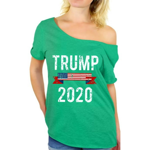 Awkward Styles Trump 2020 Off The Shoulder Shirt Keep America Great Oversized Shirts for Women Patriotic Gifts for Her Trump USA Baggy Tshirt Trump Gifts Election 2020 Donald Trump For President