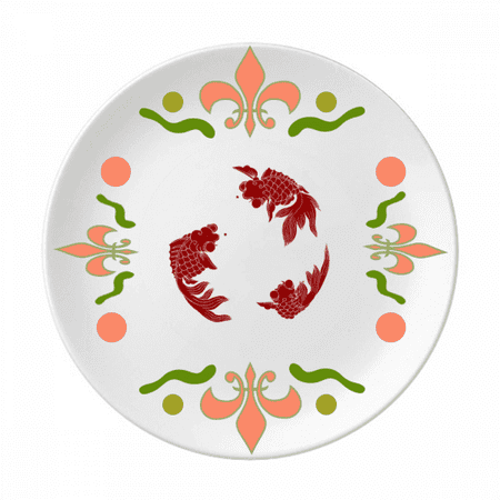 Red Cyprinoid Art Deco Fashion Flower Ceramics Plate Tableware Dinner Dish