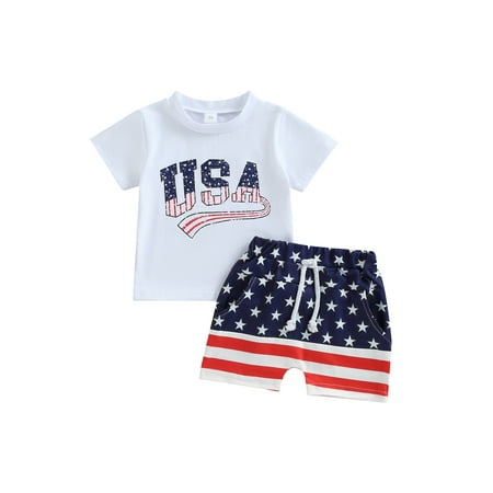 HOANSELAY Baby Boys Shorts Set Short Sleeve Letters Print T-shirt with Stars Striped Shorts Summer Outfit 4th of July
HOANSELAY Baby Boys Shorts Set Short Sleeve Letters Print T-shirt with Stars Striped Shorts Summer Outfit 4th of July