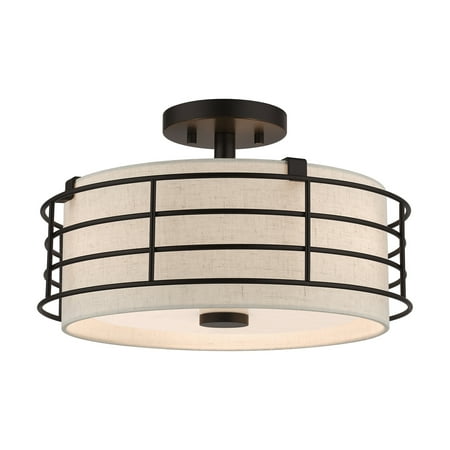 Livex Lighting 55118 Blanchard 3 Light 15 Wide Semi-Flush Drum Ceiling Fixture - Bronze