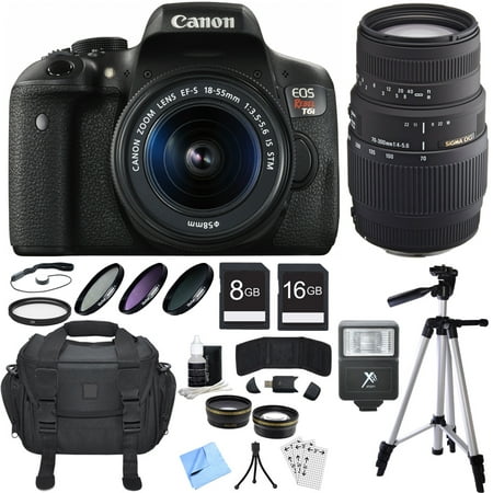 Canon EOS Rebel T6i DSLR Camera w\/ 18-55mm and 70-300mm Lens Bundle includes Rebel T6i, 18-55mm Lens, 70-300mm Lens, 16GB + 8GB SDHC Memory Cards, Bag, Tripod, Beach Camera Cloth and More