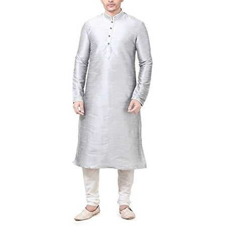 Royal Kurta Men s Silk Blend Kurta & Churidar Silver