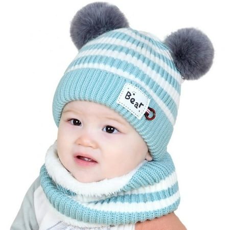 Toddler Winter Hat Pom Beanie Fleece Lined Knit Hats for Baby Kids Boys Girls 6M-3Y