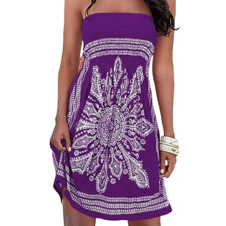 Beach Skirt Ethnic Printed Off Shoulder Very Versatile For Hot Summer XL Purple