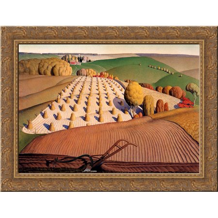 Fall Plowing 24x18 Gold Ornate Wood Framed Canvas Art by Grant Wood