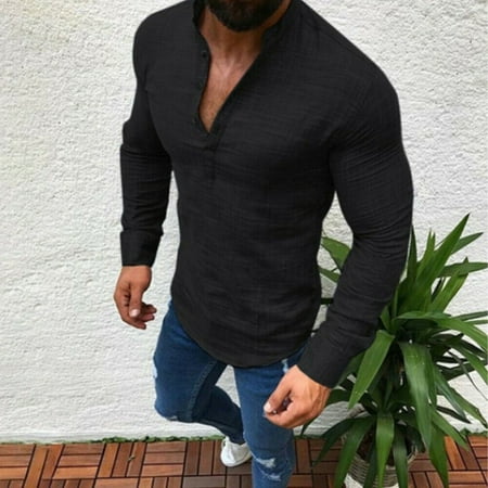 Hirigin Men's Slim Fit V Neck Long Sleeve Muscle Tee T-shirt Casual Tops Henley Shirts