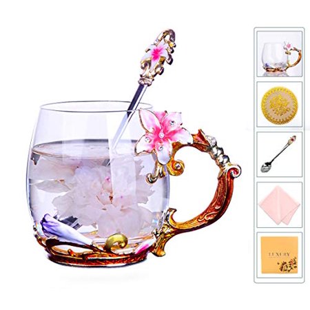 Flower Tea Cups Handmade Coffee Mugs Glass Mug with Spoon Set Lily Mother s Day Gifts - for Newlyweds Christmas New Year Anniversaries Parents Weddings Engagements Couples Gifts (12oz Pink) 
Flower Tea Cups Handmade Coffee Mugs Glass Mug with Spoon Set Lily Mother s Day Gifts - for Newlyweds Christmas New Year Anniversaries Parents Weddings Engagements Couples Gifts (12oz Pink)