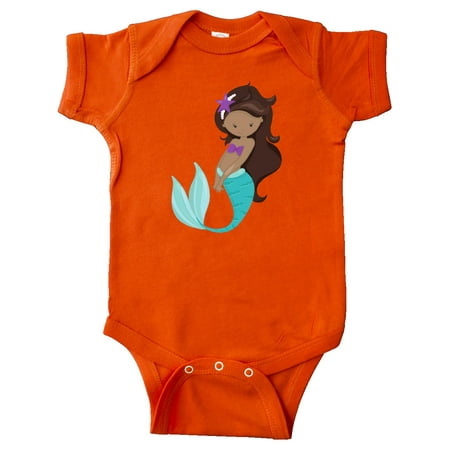 Inktastic African American Mermaid Brown Hair Sea Star Gift Baby Girl Bodysuit