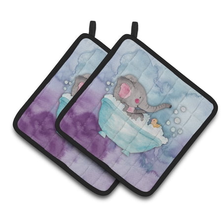 Caroline's Treasures Elephant Bathing Watercolor Pair of Pot Holders