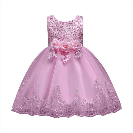 Floral Baby Girl Princess Bridesmaid Gown Birthday Party Wedding Dress
