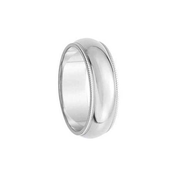 6mm Milgrain Edge Domed Band in 14k White Gold Size 4