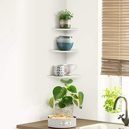 AYNEFY White Corner Wall Shelves 3 Piece Wall Mounted Floating Corner Shelf Scalloped Floating Bookc