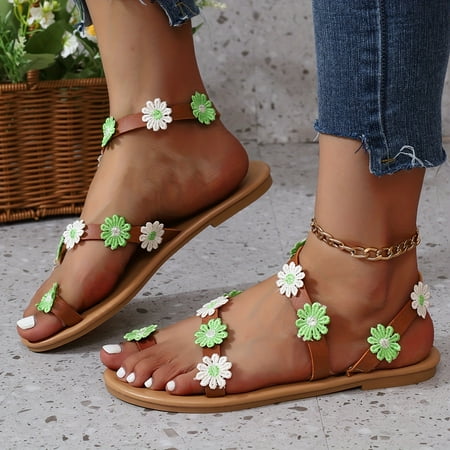 Women s Flower Decor Sandals Toe Loop Flat Summer Shoes Casual Outdoor Beach Sandals 
Women s Flower Decor Sandals Toe Loop Flat Summer Shoes Casual Outdoor Beach Sandals