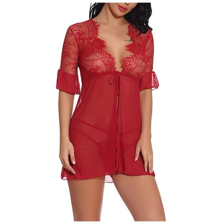 UoCefik Women Eyelash Lace Babydoll Sexy Deep V Neck Nightgowns for Women Front Closure Thong Chemise Babydoll
UoCefik Women Eyelash Lace Babydoll Sexy Deep V Neck Nightgowns for Women Front Closure Thong Chemise Babydoll
