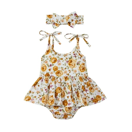 Franhais Baby Girls Summer Outfits Cute Self Tie Strap Sleeveless Floral Tutu Romper with Headband Set
Franhais Baby Girls Summer Outfits Cute Self Tie Strap Sleeveless Floral Tutu Romper with Headband Set