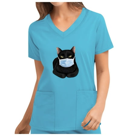 Podplug Women s Cute Print Short Sleeve V-neck Top Work Uniform Solid Color Pocket Top
Podplug Women s Cute Print Short Sleeve V-neck Top Work Uniform Solid Color Pocket Top