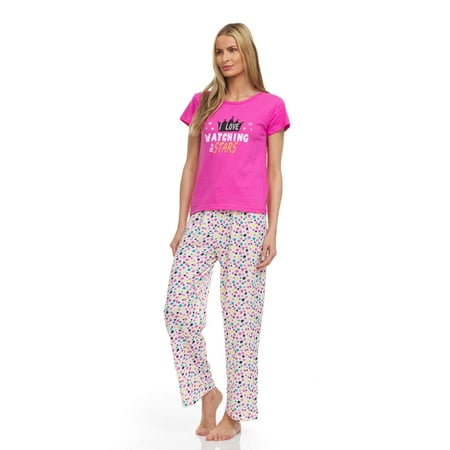 Lati Fashion Women Pants Pajamas set 100% Cotton Short Sleeve Female Pajamas Set Pink Size x-Large