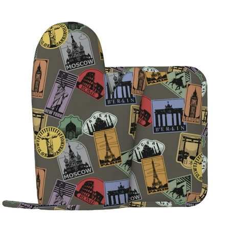 Stamp worlds Pattern Oven Mitts and Pot Holders Sets with 1 Non-Slip Left Silicone Oven Mitts and 1 Heatproof Insulated Hot Pads for Kitchen Use in Cooking Baking Grilling
Stamp worlds Pattern Oven Mitts and Pot Holders Sets with 1 Non-Slip Left Silicone Oven Mitts and 1 Heatproof Insulated Hot Pads for Kitchen Use in Cooking Baking Grilling