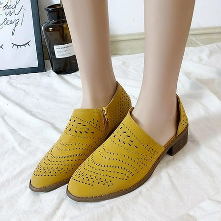 FITORON Womens Slippers- Mid-heel Hollow Pointed Toe Ladies Casual Shoes with Zipper Yellow 42