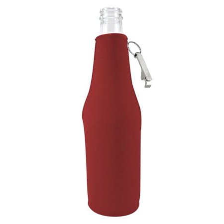 Blank Neoprene Zipper Beer Bottle Coolie with Bottle Opener, Full Bottom (Burgundy, 1)