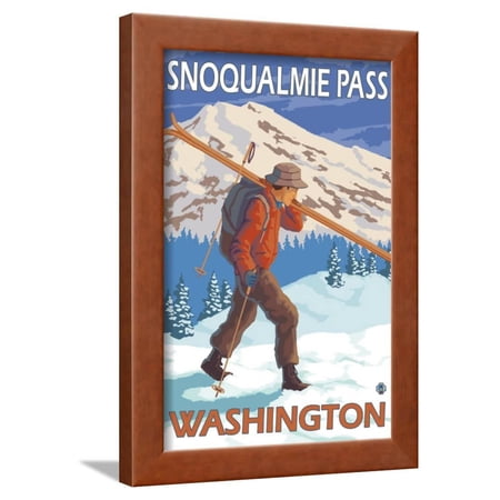 Skier Carrying Snow Skis, Snoqualmie Pass, Washington Framed Print Wall Art By Lantern Press