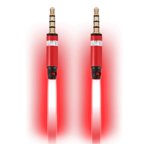 Electroluminescent Audio Response Light up 3.5mm to 3.5mm Auxiliary Stereo Audio Cable, Red