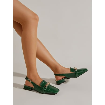 Chain Decor Embossed Flat Mules Women‘s Footwear