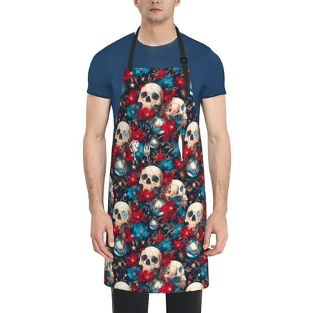 Tebeau Skull red flower blue Print Waterproof Cooking Aprons Adjustable Bib Soft Chef Apron with 2 Pockets for Men Women
Tebeau Skull red flower blue Print Waterproof Cooking Aprons Adjustable Bib Soft Chef Apron with 2 Pockets for Men Women