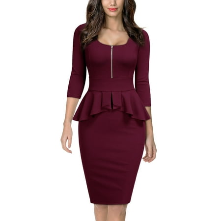 Women's Formal Work Pencil Dresses,Cocktail Party Bodycon Dresses(Burgundy,2XL)