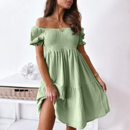 Casual Slim Summer Dresses For Women 2022 Short Sleevess Dress Off Shoulder Solid Beach Dress
Casual Slim Summer Dresses For Women 2022 Short Sleevess Dress Off Shoulder Solid Beach Dress