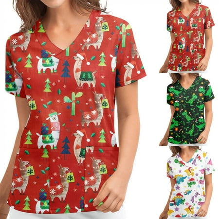 Wirziis Christmas Costumes for Women Nursing Scrub Tops Christmas Printed Working Uniform Short Sleeve V-Neck Workwear Blouse T-shirt with Pockets
Wirziis Christmas Costumes for Women Nursing Scrub Tops Christmas Printed Working Uniform Short Sleeve V-Neck Workwear Blouse T-shirt with Pockets