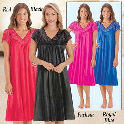 Collections Etc Women s Silky Lace Neckline Tricot Gown Red X-Large