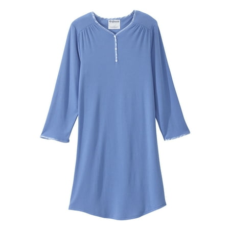 Silverts Adaptive Henley Nightgown for Women Fastens in Back - Blue Large 1 Ct