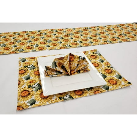 

Harvest Sunflowers Placemat Table Runner Cloth Napkins Set by Penny s Needful Things (4 Napkins & 4 Placemats) (3 Feet Long Table Runner) (Chocolate Brown)