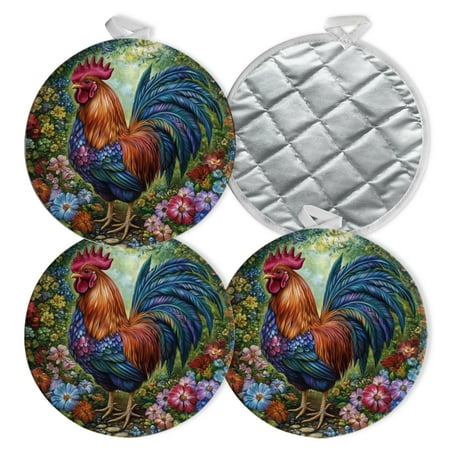 4 PCS Pot Holders for Kitchen Potholders Sets with Hook for Oven Cooking Baking Colorful Rooster In The Middle Of Beautiful Flowers
4 PCS Pot Holders for Kitchen Potholders Sets with Hook for Oven Cooking Baking Colorful Rooster In The Middle Of Beautiful Flowers