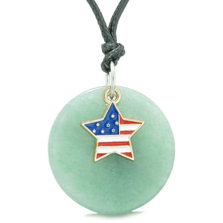 Proud American Flag Spirit Super Star Lucky Charm Green Quartz Spiritual Amulet Adjustable Necklace