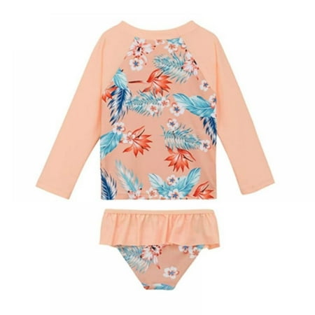 Sunwukong Baby/Toddler Girls Rash Guard 2-Piece Swimsuit Set - Long Sleeve Bikini with UPF 50+ Sun Protection
