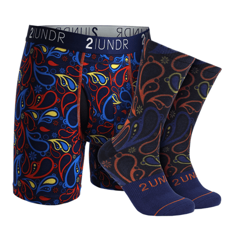 2UNDR Men s Swing Shift Boxer Brief- Groove Sock Pack (Blue Paisley X-Large)