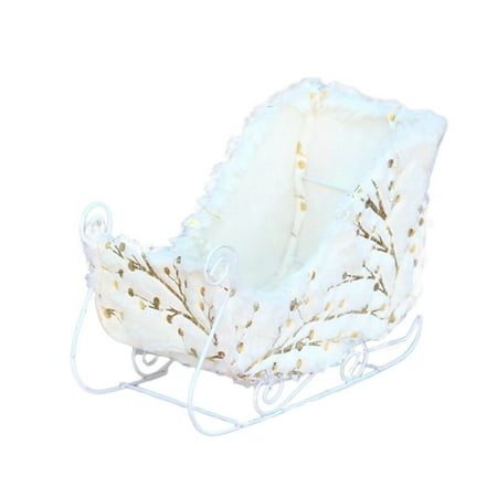 JANGSLNG Sleigh Decoration Iron Frame Printed Cloth Cute Sleigh Desktop Ornament Simulation Sleigh Christmas Home Office Decoration Christmas Gift