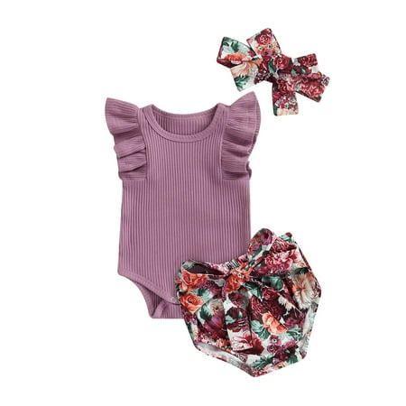 Musuos Infant Baby Girls Casual Suit Solid Color Sleeveless Ruffled Romper Tops+Floral Printed Shorts+Headband
Musuos Infant Baby Girls Casual Suit Solid Color Sleeveless Ruffled Romper Tops+Floral Printed Shorts+Headband
