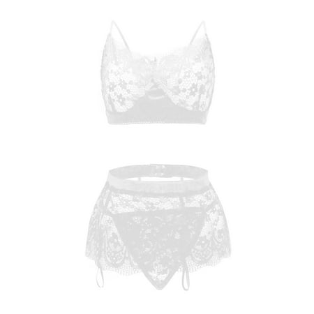 

Aayomet Lingerie Bodysuit For Women Sexy Choker Floral Lace Underwire Push Up Garter Belt Lingerie Set for Women Sheer Bra and Panty White M