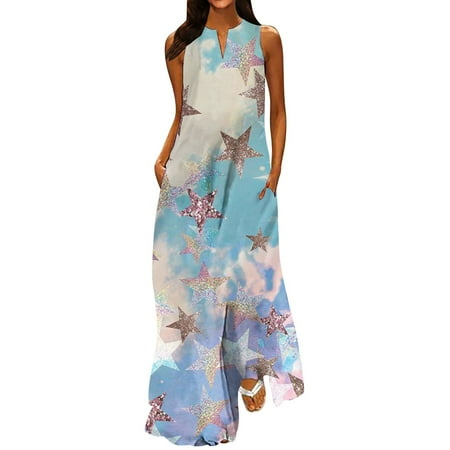 Bayaoman Maternity Dress Women s Classic V-neck Color Printed Sleeveless Long Dress Womens Dresses